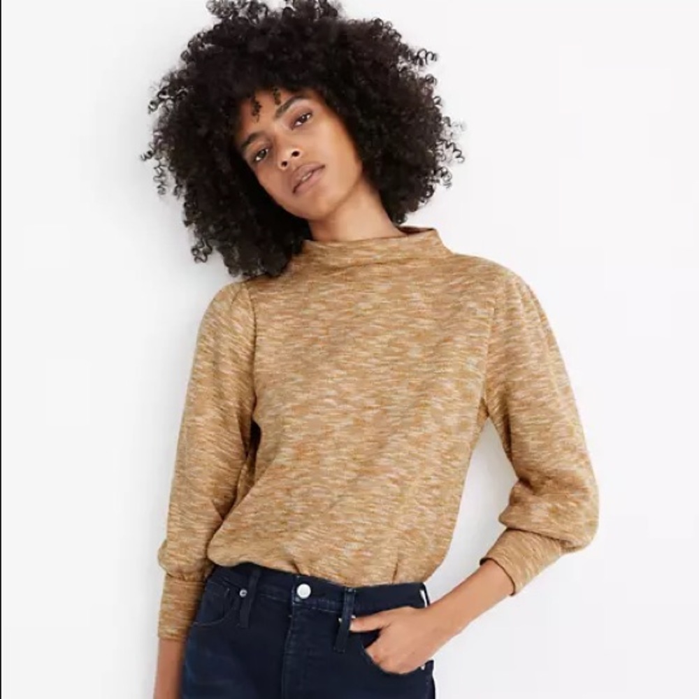 Madewell Gathered-Sleeve Mockneck Top